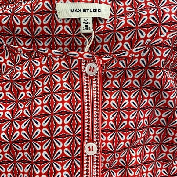 Max Studio Red Geo Printed Belted Maxi Dress M - Picture 2 of 5